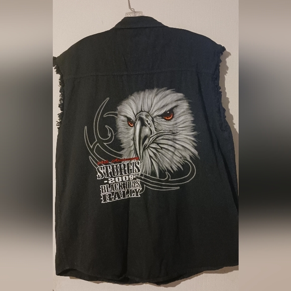 Sturgis Biker‎ Shirt Mens XL Button Up  Black Hills Rally 2009  Cut Off Sleeve - Picture 8 of 9